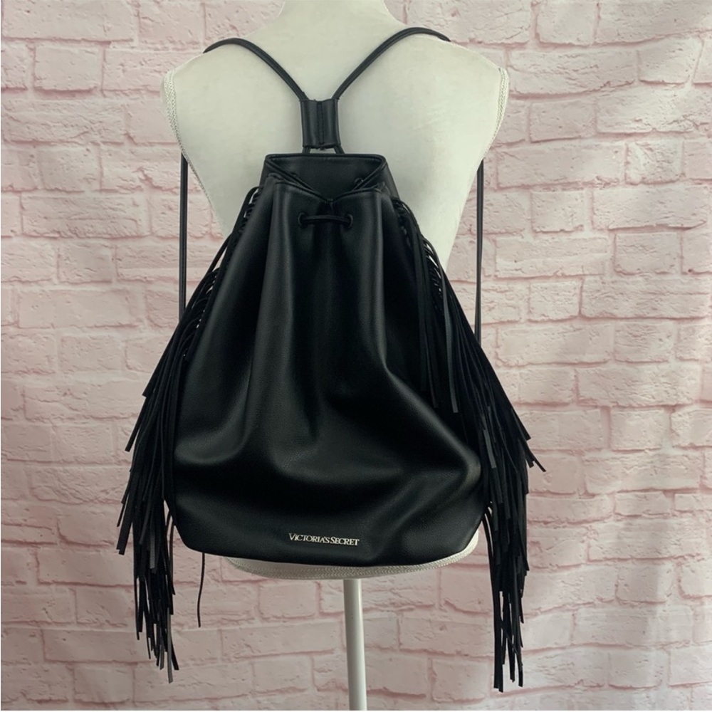 Victoria’s Secret black fringe backpack purse